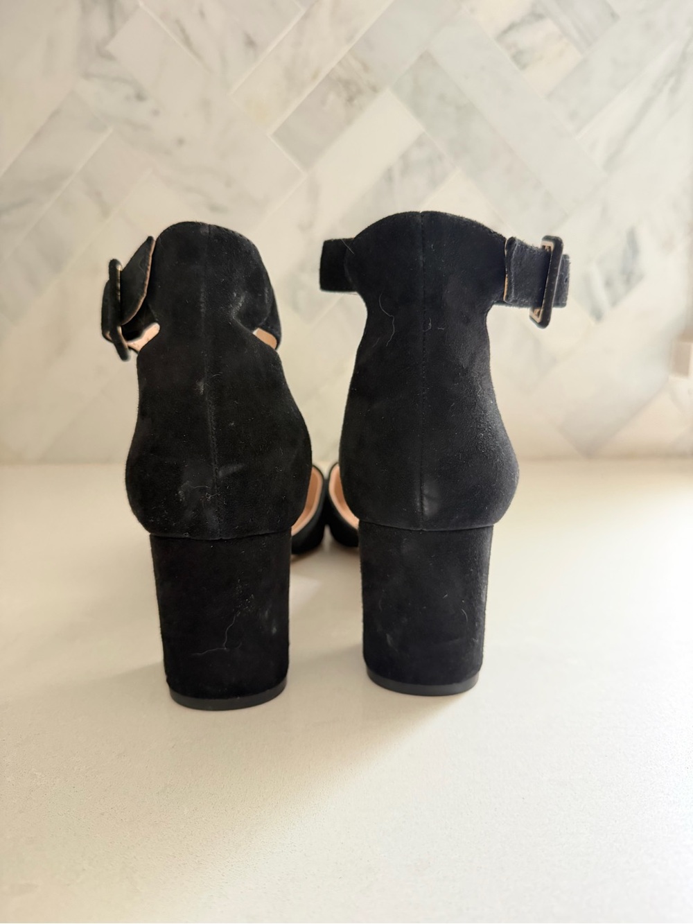 Kurt Geiger Black Suede Pointed-Toe Ankle-Strap Heels - Picture 5 of 8